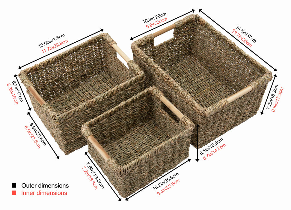 Set Of 3 Seagrass Storage Basket - High