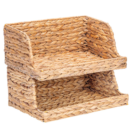  VATIMA Hyacinth Wicker Basket Set 3 size - Rectangular, Wooden  Handles, Shelf Organizer, Natural Bins : Home & Kitchen