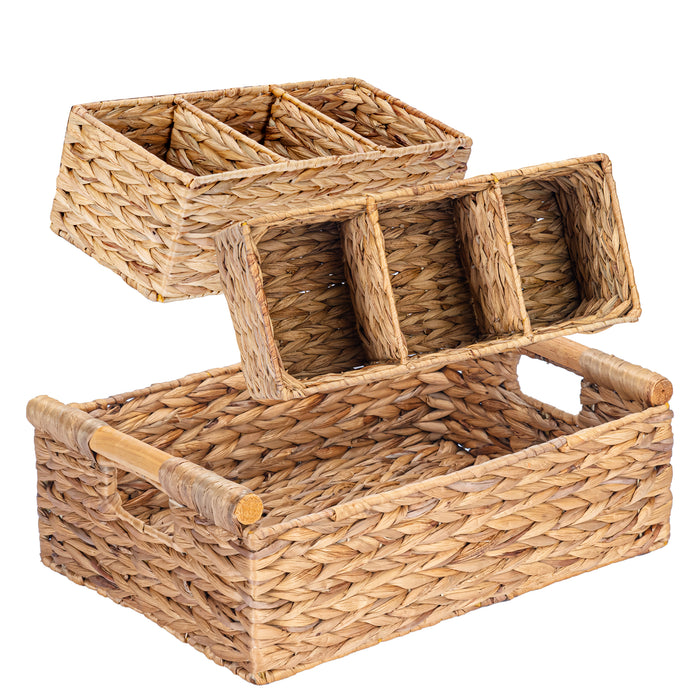 Compartments Water Hyacinth Storage Baskets for Organizing