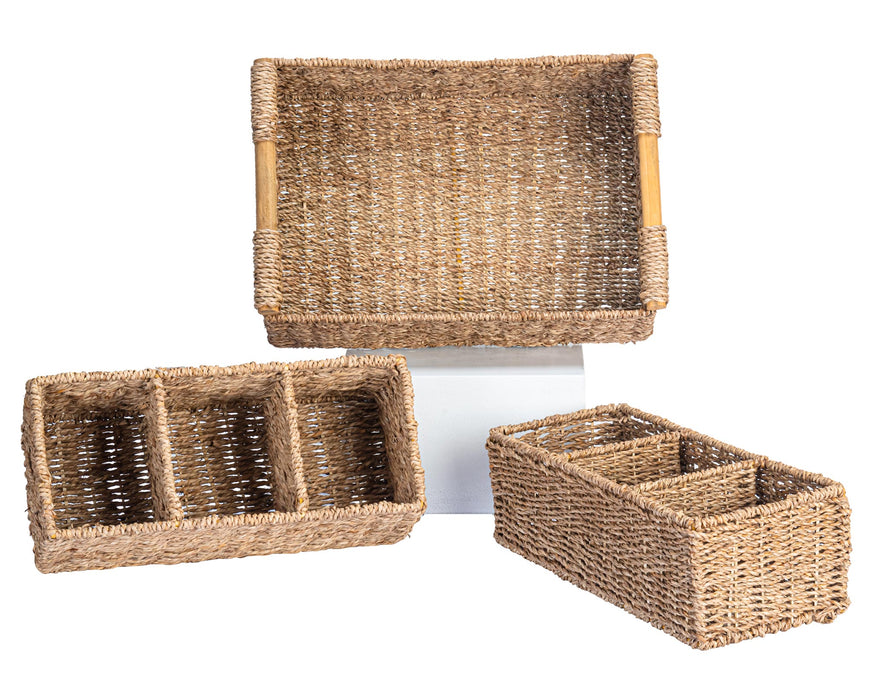 Compartments Seagrass Storage Baskets