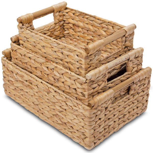 Storage Shelf Baskets with Handles - Set of 3 - Brown Wash