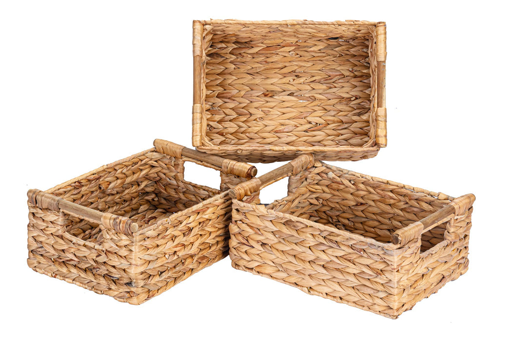 3 Medium Rectangular Wicker Basket for Organizing - Low