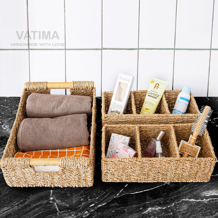 Compartments Seagrass Storage Baskets