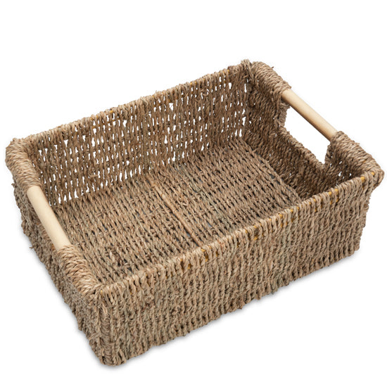 Medium Natural Seagrass Storage Basket with Handle - Low