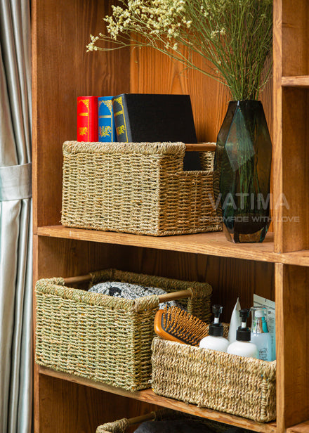 Set of 3 Small Seagrass Wicker Basket for Bathroom - High — Vatima Home
