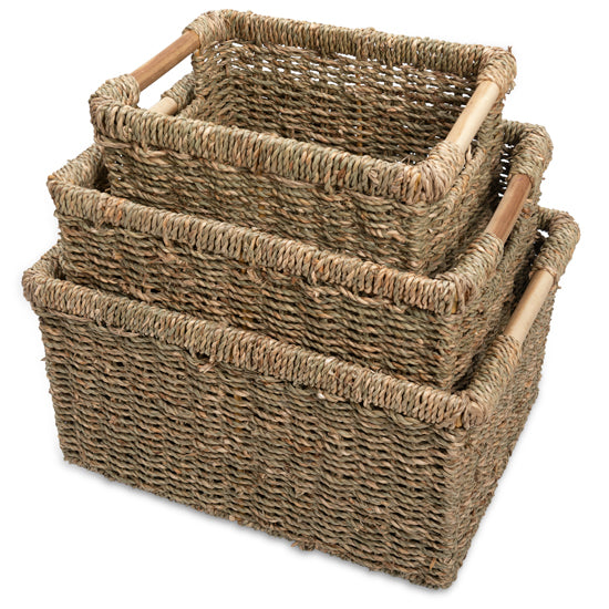 Set of 3 Seagrass Storage Baskets Brown/White - Olivia & May