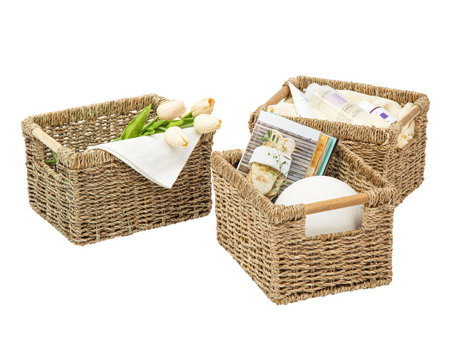 Small Seagrass Wicker Basket for Bathroom - High